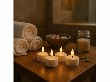 Lunartec 4er-Set LED-Akku-Teelichter mit USB-Ladestation, Fernbedienung, Timer