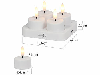 Lunartec 4er-Set LED-Akku-Teelichter mit USB-Ladestation, Fernbedienung, Timer