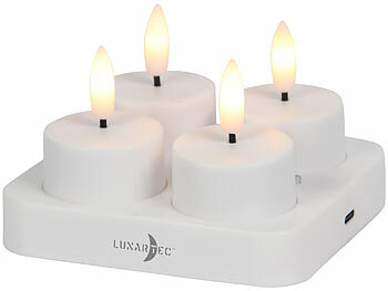 Lunartec 4er-Set LED-Akku-Teelichter mit USB-Ladestation, Fernbedienung, Timer