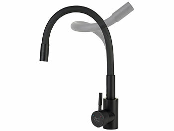 Rosenstein & Söhne 2er-Set Edelstahl-Küchenarmaturen, flexibel, 360°, Niederdruck,schwarz 