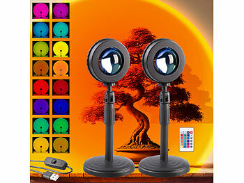 Deko Lampe: PEARL 2er-Set RGB-LED-Sonnenuntergangslampen, 16 Farben, Fernbedienung