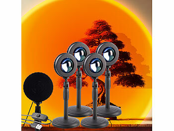 PEARL Deko Lampen LED: 4er-Set LED-Sonnenuntergangsleuchten, Teleskop-Ständer, USB (Sonnenuntergang Projektionslampe)