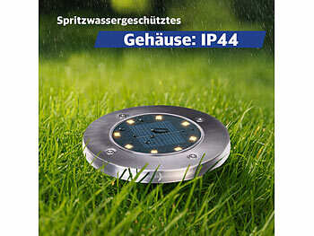Lunartec 12er-Set Akku-Solar-Bodenleuchten, Edelstahlgehäuse, 8 LEDs, wamweiß