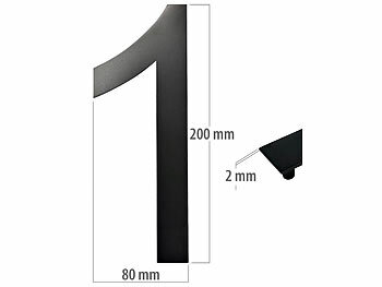 PEARL Hausnummer aus Metall, Nummer 1, 200 x 80 x 2 mm, schwarz