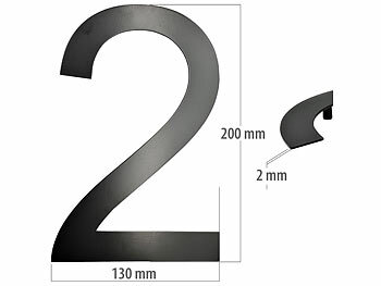 PEARL Hausnummer aus Metall, Nummer 2, 200 x 130 x 2 mm, schwarz