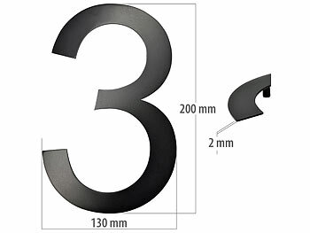 PEARL Hausnummer aus Metall, Nummer 3, 200 x 130 x 2 mm, schwarz