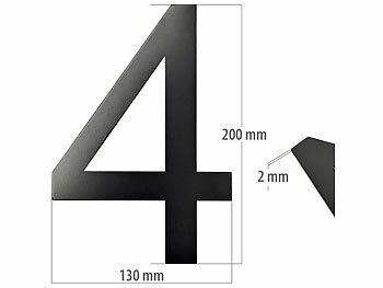 PEARL Hausnummer aus Metall, Nummer 4, 200 x 130 x 2 mm, schwarz