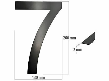 PEARL Hausnummer aus Metall, Nummer 7, 200 x 130 x 2 mm, schwarz 
