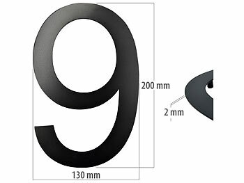 PEARL Hausnummer aus Metall, Nummer 9, 200 x 130 x 2 mm, schwarz