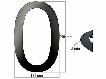 PEARL Hausnummer aus Metall, Nummer 0, 200 x 130 x 2 mm, schwarz