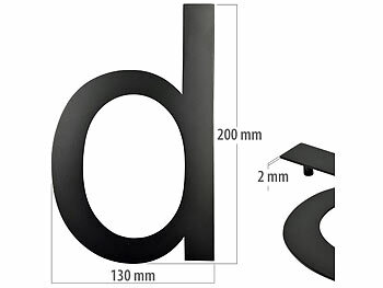 PEARL Hausnummer aus Metall, Buchstabe d, 200 x 130 x 2 mm, schwarz