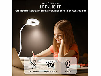 Lunartec 2er-Set Akku-Touch-Leselampe mit Klemmhalterung und Schwanenhals