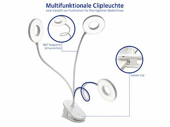 Lunartec 2er-Set Akku-Touch-Leselampe mit Klemmhalterung und Schwanenhals