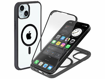 iPhone 15 Hülle Magnet: Xcase 360°-Schutzhülle für iPhone 15, stoßfest, MagSafe-kompatibel, schwarz 
