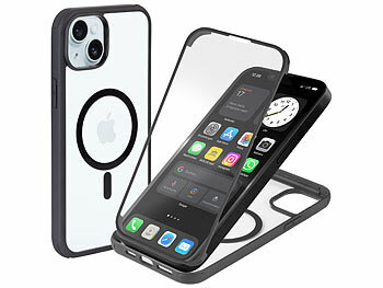 iPhone 15 Plus Bumper: Xcase 360°-Schutzhülle für iPhone 15 Plus, stoßfest, MagSafe-komp., schwarz