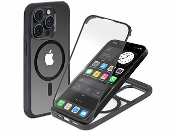 Handyhülle iPhone 15 Pro: Xcase 360°-Schutzhülle für iPhone 15 Pro, stoßfest, MagSafe-komp., schwarz