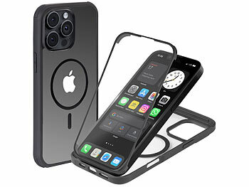 iPhone Cases MagSafe: Xcase 360°-Schutzhülle für iPhone 15 Pro Max, stoßfest, MagSafe-komp., schw.