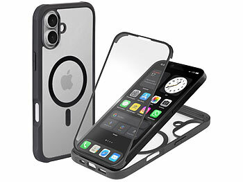 iPhone 16 Hülle: Xcase 360°-Schutzhülle für iPhone 16, stoßfest, MagSafe-kompatibel, schwarz
