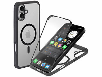 iPhone 16 Plus Bumper: Xcase 360°-Schutzhülle für iPhone 16 Plus, stoßfest, MagSafe-komp., schwarz 