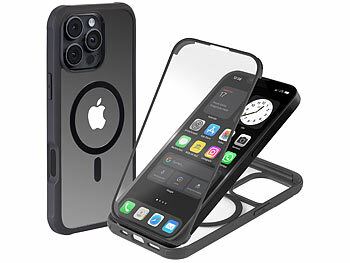 iPhone 16 Pro Handyhülle: Xcase 360°-Schutzhülle für iPhone 16 Pro, stoßfest, MagSafe-komp., schwarz