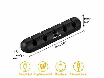 General Office 3er-Set selbstklebende Kabelhalter für 3, 5 und 7 Kabel, schwarz