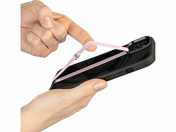 PEARL 2er-Set Universal-Finger-Handyhalterung, Silikon, schwarz+pink, 230 mm
