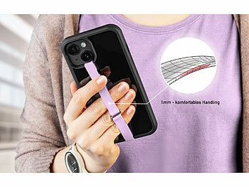 PEARL 2er-Set Universal-Finger-Handyhalterung aus Silikon, blau+lila, 210 mm