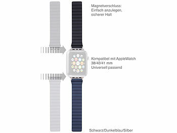 Callstel Armband für Apple Watch, 38/40/41 mm, schwarz/dunkelblau/silber