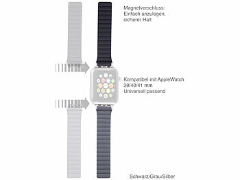 Callstel Armband für Apple Watch, 38/40/41 mm, schwarz/grau/silber