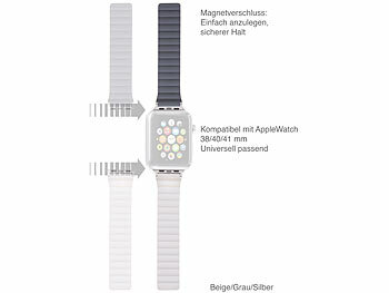 Callstel Armband für Apple Watch, 38/40/41 mm, beige/grau/silber