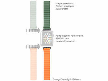Callstel Armband für Apple Watch, 38/40/41 mm, orange/dunkelgrün/schwarz