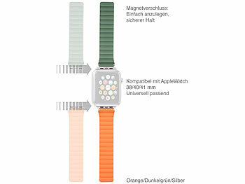 Callstel Armband für Apple Watch, 38/40/41 mm, orange/dunkelgrün/silber