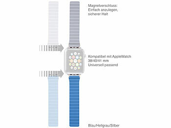 Callstel Armband für Apple Watch, 38/40/41 mm, blau/hellgrau/silber