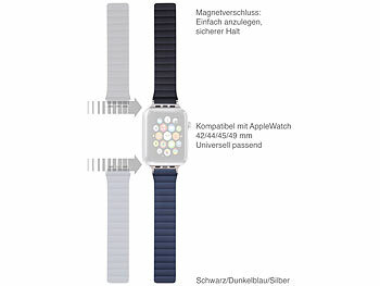 Callstel Armband für Apple Watch, 42/44/45/49mm, schwarz/dunkelblau/silber 