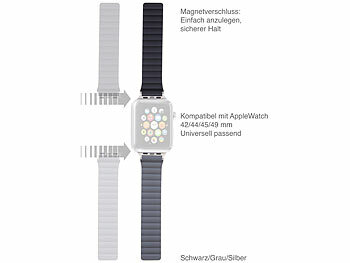 Callstel Armband für Apple Watch, 42/44/45/49 mm, schwarz/grau/silber