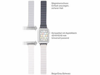 Callstel Armband für Apple Watch, 42/44/45/49 mm, beige/grau/schwarz 