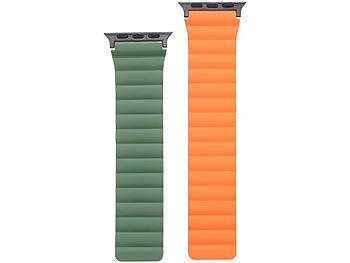 Callstel Armband für Apple Watch, 42/44/45/49mm, orange/dunkelgrün/schwarz
