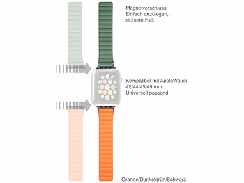 Callstel Armband für Apple Watch, 42/44/45/49mm, orange/dunkelgrün/schwarz