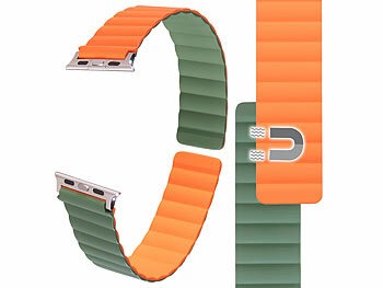 Callstel Armband für Apple Watch, 42/44/45/49mm, orange/dunkelgrün/silber