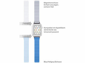 Callstel Armband für Apple Watch, 42/44/45/49mm, blau/hellgrau/schwarz