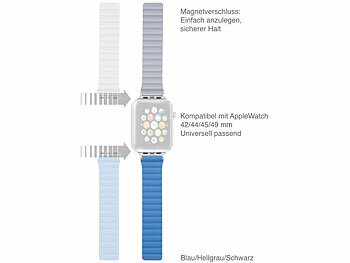 Callstel Armband für Apple Watch, 42/44/45/49mm, blau/hellgrau/silber