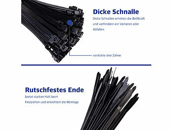 AGT 400er-Set UV-beständige Kabelbinder mit Sockel, schwarz