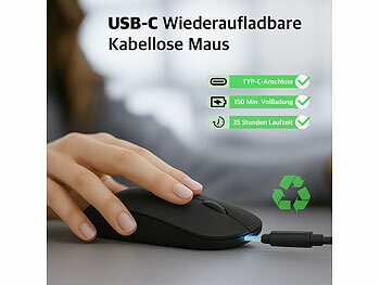 GeneralKeys 2er-Set Akku-Mini-Maus mit Bluetooth 5.2 & 2,4 GHz, weiß & schwarz