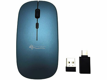 Minimaus: GeneralKeys Flache Akku-Mini-Maus mit Bluetooth 5.2 & 2,4 GHz, graublau