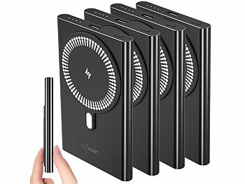 MagSafe Powerbank iPhone: revolt 4er-Set flache Powerbanks, 5.000 mAh, 20 W PD, Qi- & MagSafe-komp.