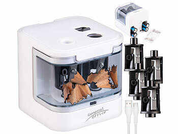 Spitzer: General Office Bleistiftspitzer, USB- & Batterie-Betrieb, 6-12 mm Ø Stifte, weiß