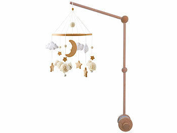 Hängespielzeug: Playtastic Baby-Mobile mit Sternen, Wolken und Schafen &Holz Baby Mobile Halterun 