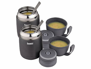 Thermobehaelter: Semptec 2er-Set Isolier- & Lunchbehälter, mit Esslöffel, 430 ml, Edelstahl