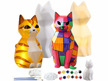 DIY-Lampen-Kit Kinder: Playtastic 4er Set DIY-Katzenlampen-Malset mit 12 Farben, batteriebetrieben 