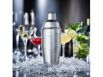 Rosenstein & Söhne Cocktailshaker: 13-teiliges Cocktail-Shaker-Set mit Ständer und Rezepten (Cocktail Messbecher)